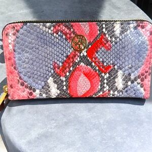 Tory Burch Python Leather Zip Around Continental Wallet